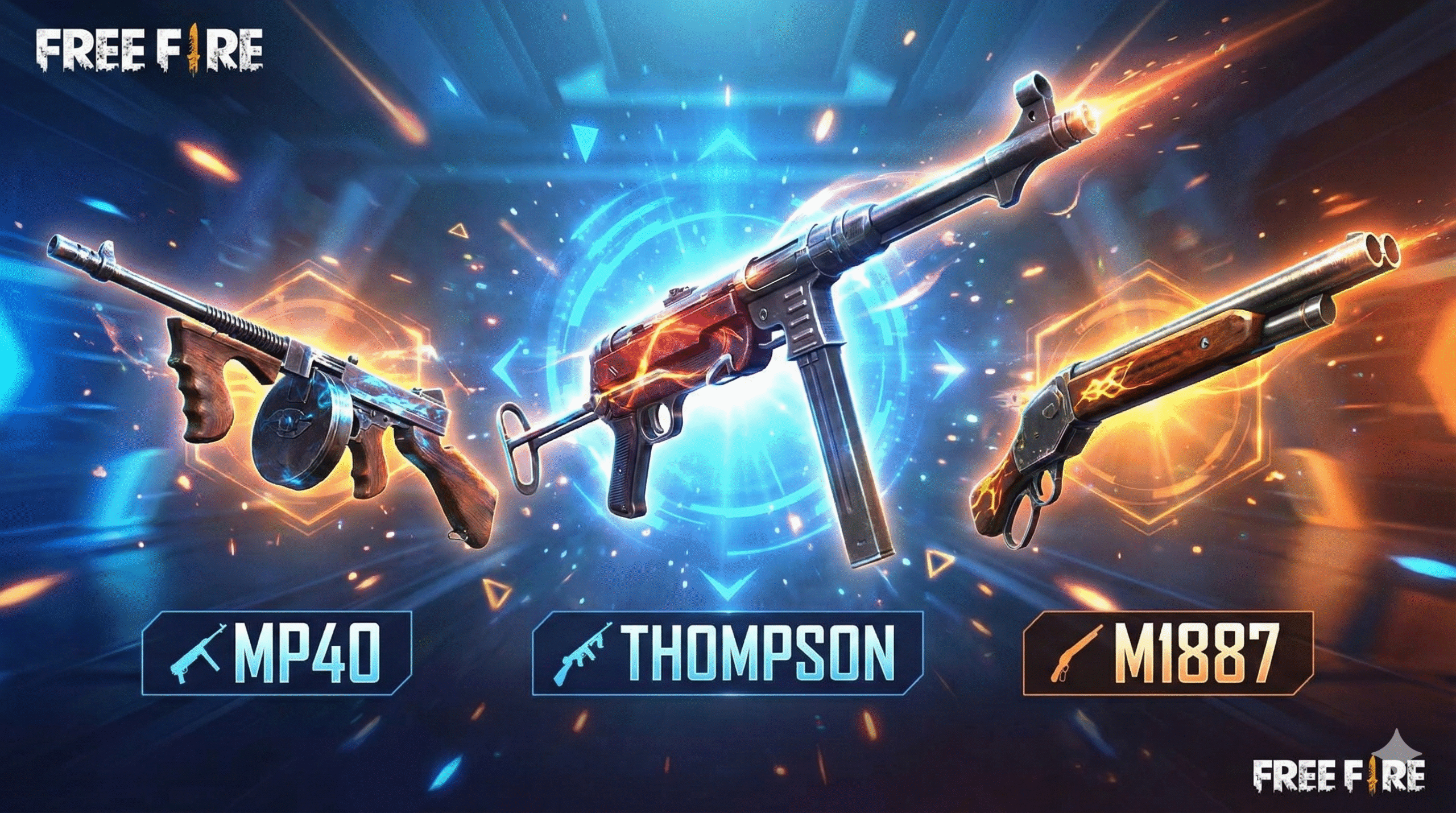 Jugador Free Fire disparando en campo abierto