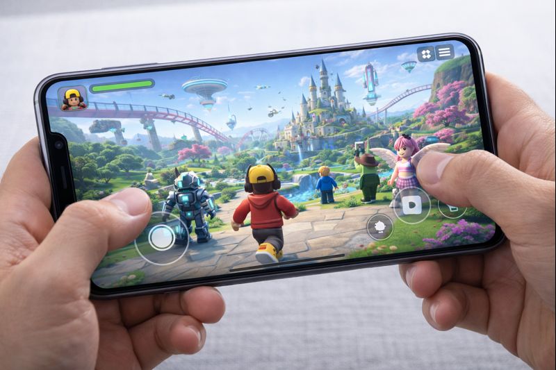 Jugador ajustando los controles de Roblox en un dispositivo móvil