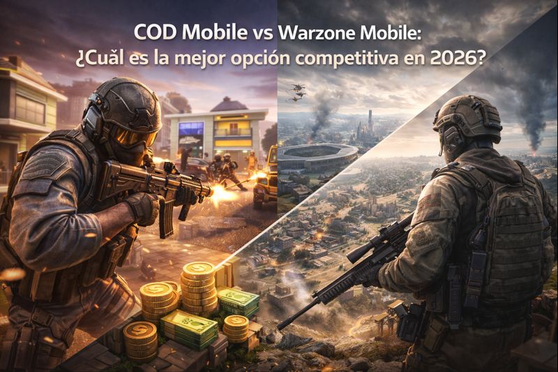 Comparativa visual entre COD Mobile y Warzone Mobile mostrando sus estilos competitivos en 2026