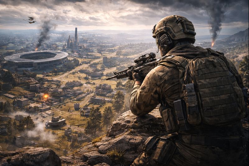 Escenario de combate táctico en Warzone Mobile mostrando mapas amplios y jugabilidad estratégica