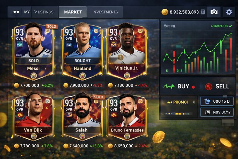 Mercado de transferencias en FC Mobile 26 mostrando compra y venta estratégica de jugadores