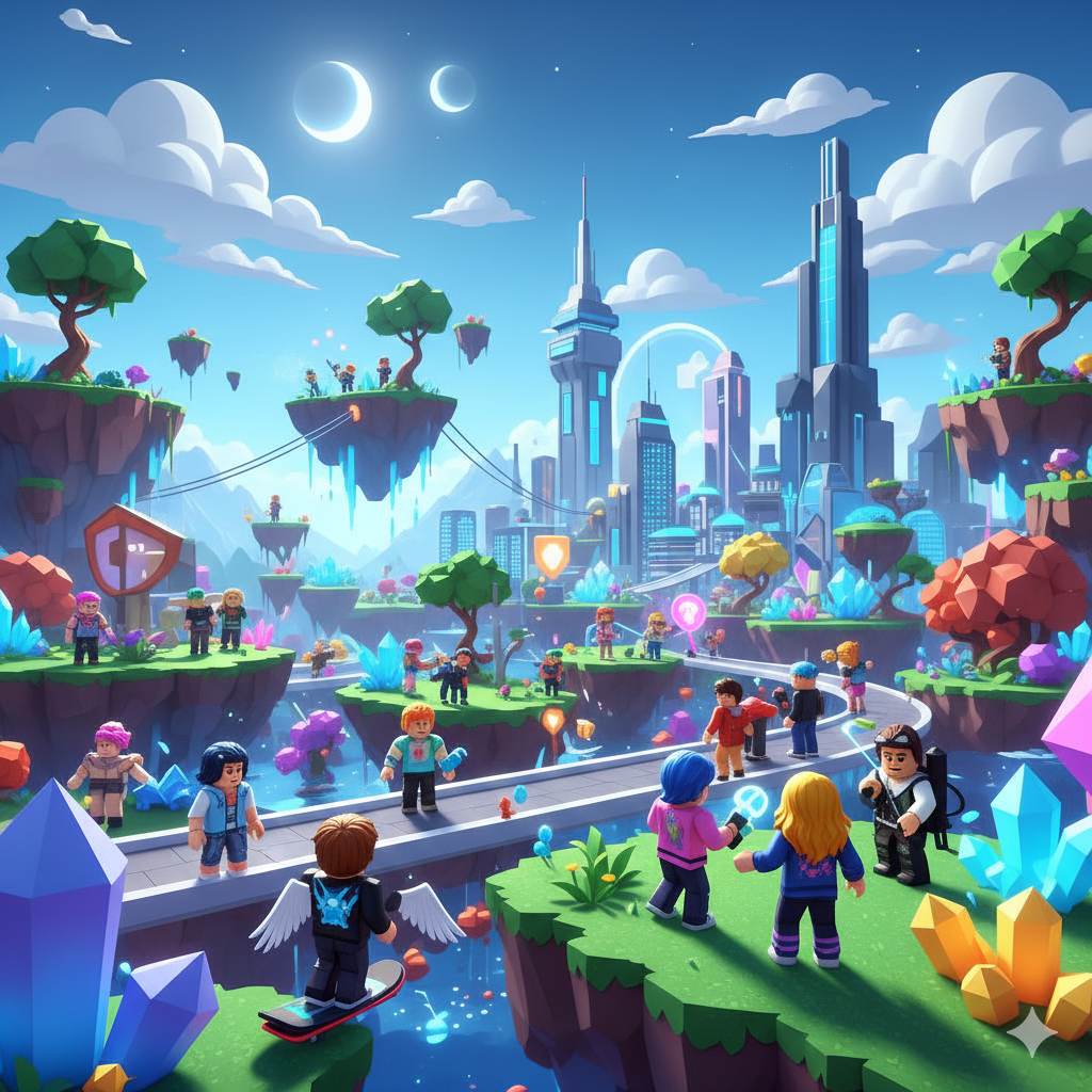 Mundo virtual de Roblox con personajes explorando un juego en 2026